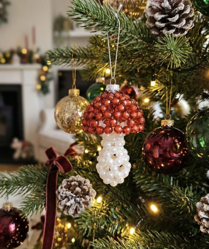 Handcrafted Beaded Mushroom Ornament