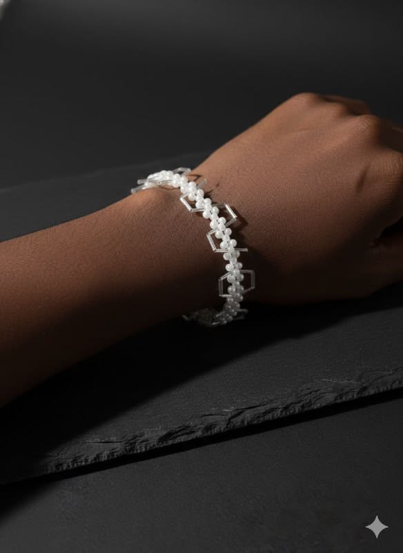 Geometric White Beaded Cuff Bracelet